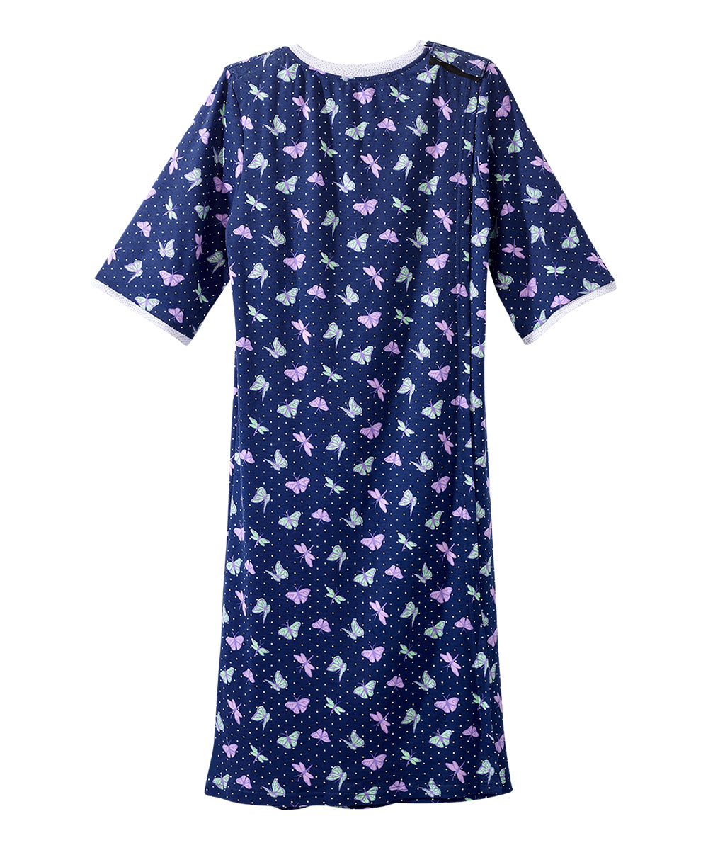 Open Back Knit Nightgown with Lace Trim