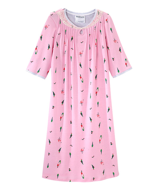 Open Back Knit Nightgown with Lace Trim