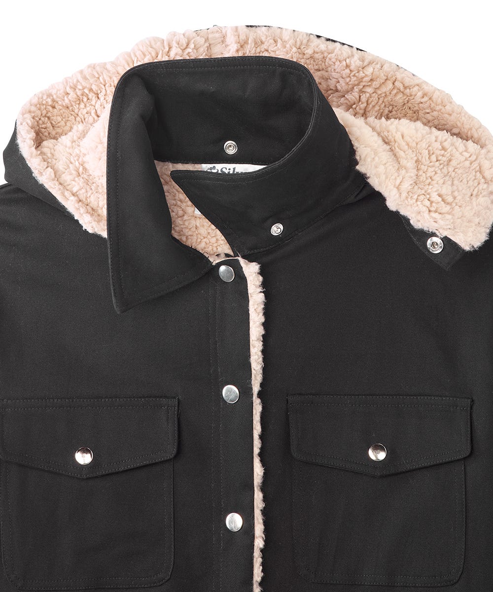 Men's Magnetic Closure Sherpa Shacket with Detachable Hood