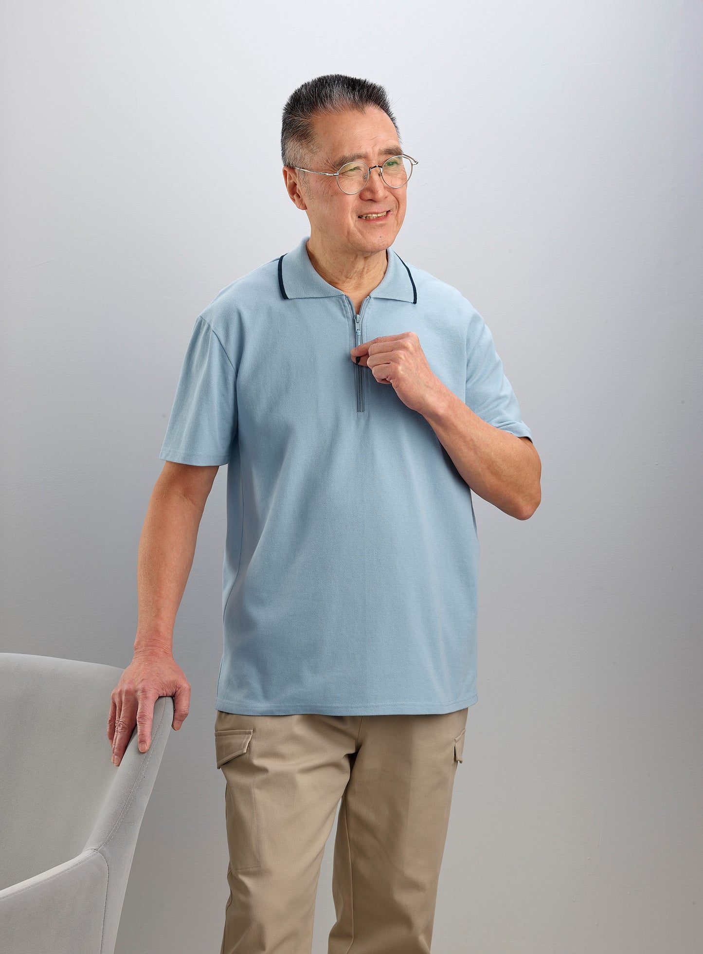 Men's Open Back Polo Shirt with Zip