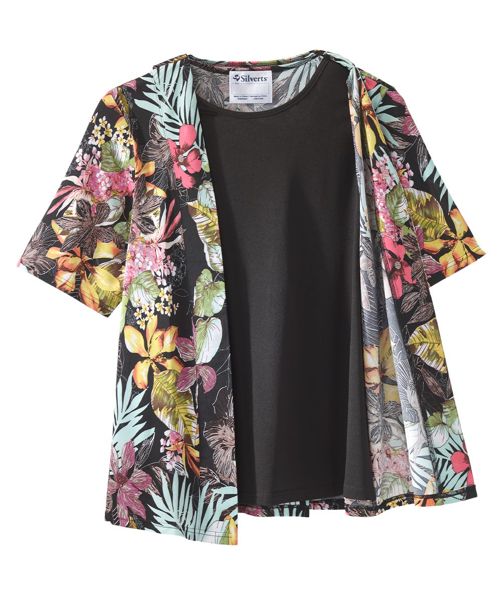 Women's Open Back Short Sleeve Twofer Top