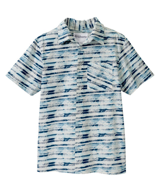 Men's Open Back Printed Short Sleeve Dress Shirt