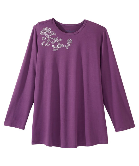 Women's Open Back Embellished Long Sleeve Top