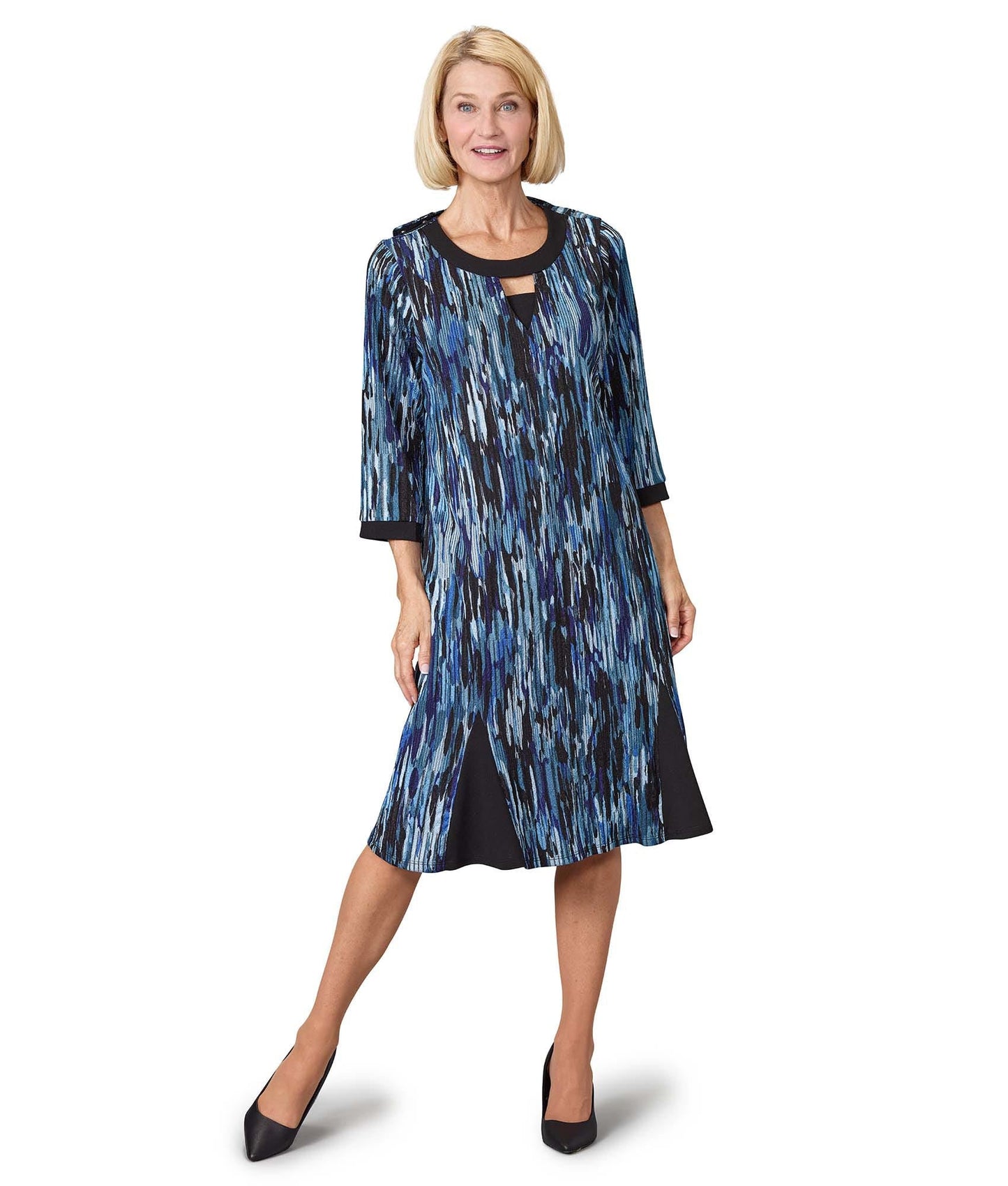 Women's Open Back Flounce 3/4 Sleeve Dress
