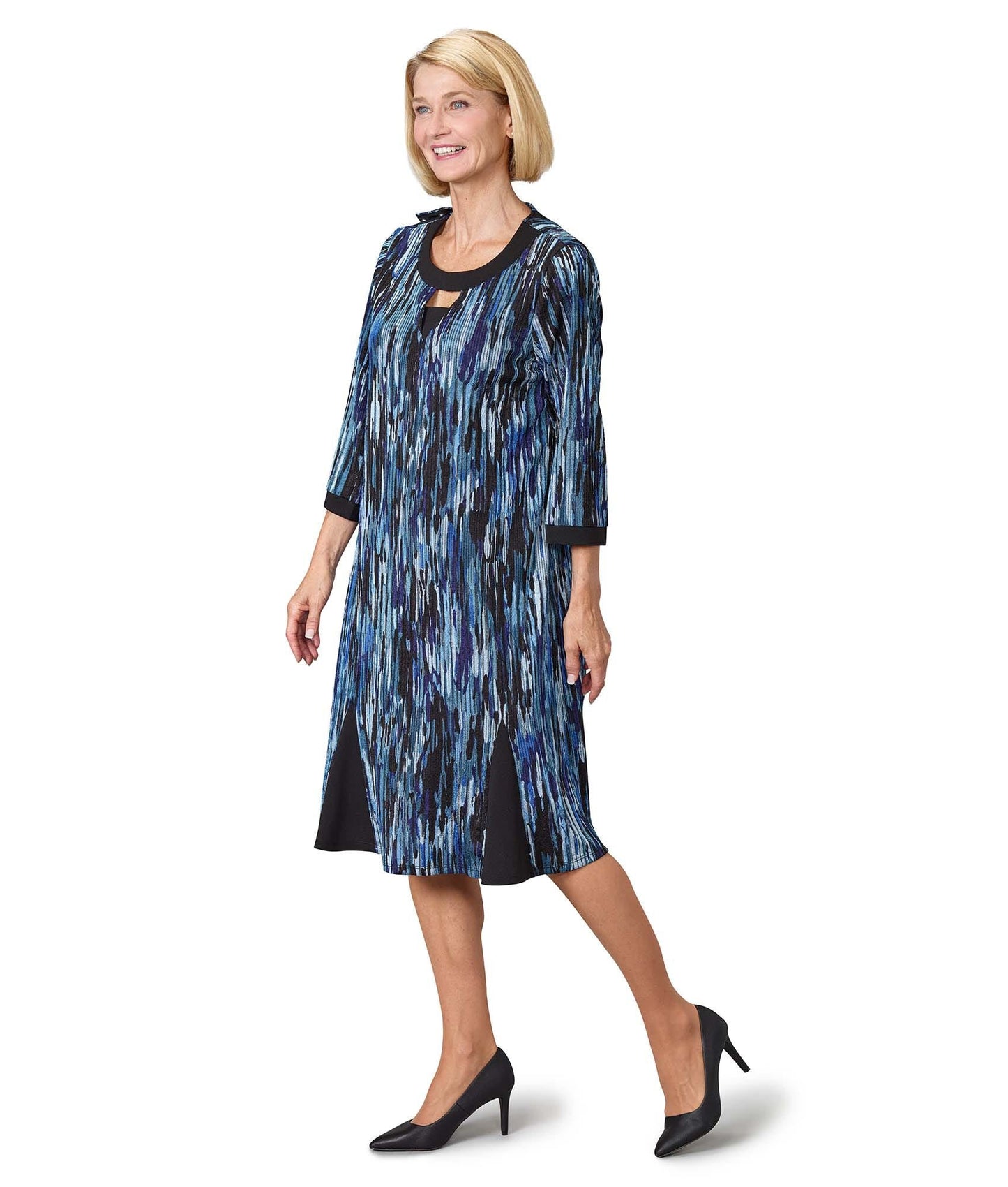 Women's Open Back Flounce 3/4 Sleeve Dress