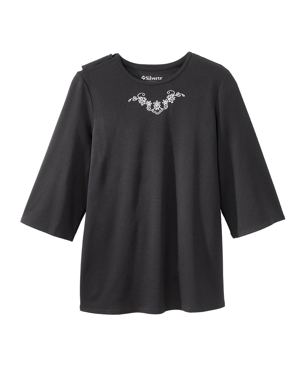 Women's Open Back 3/4 Length Sleeve Top with Embroidery