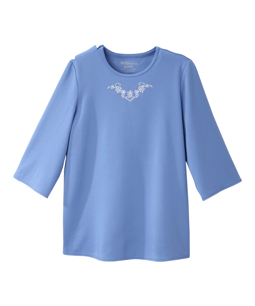 Women's Open Back 3/4 Length Sleeve Top with Embroidery