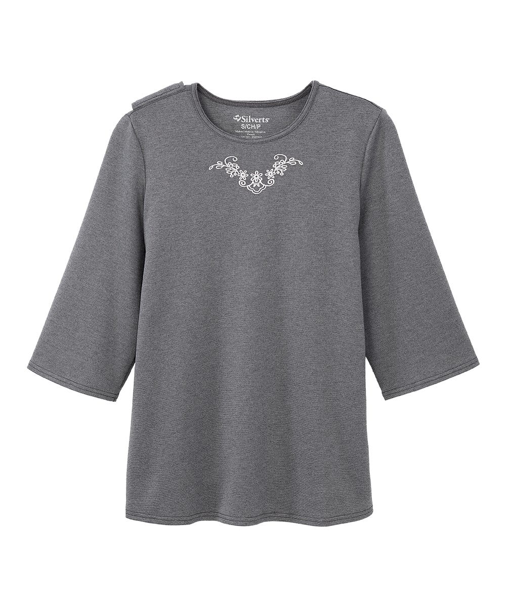 Women's Open Back 3/4 Length Sleeve Top with Embroidery