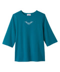 Women's Open Back 3/4 Length Sleeve Top with Embroidery