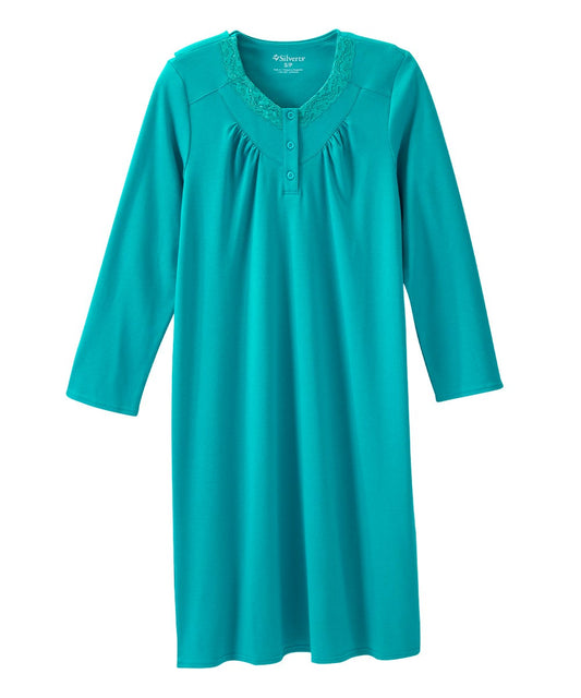Women's No Peek Hospital & Home Care Gown with Lace Neckline
