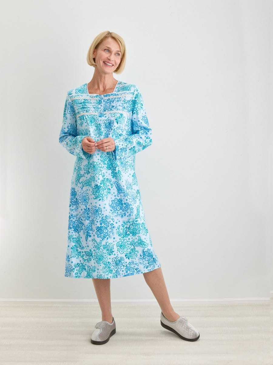 Women's No Peek Open Back Flannel Nightgown