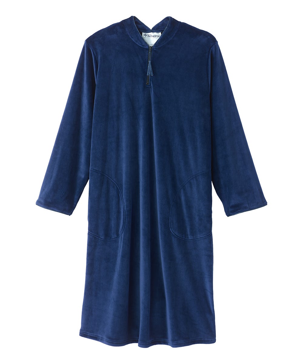Women's Open Back Plush Nightgown with Zip Front