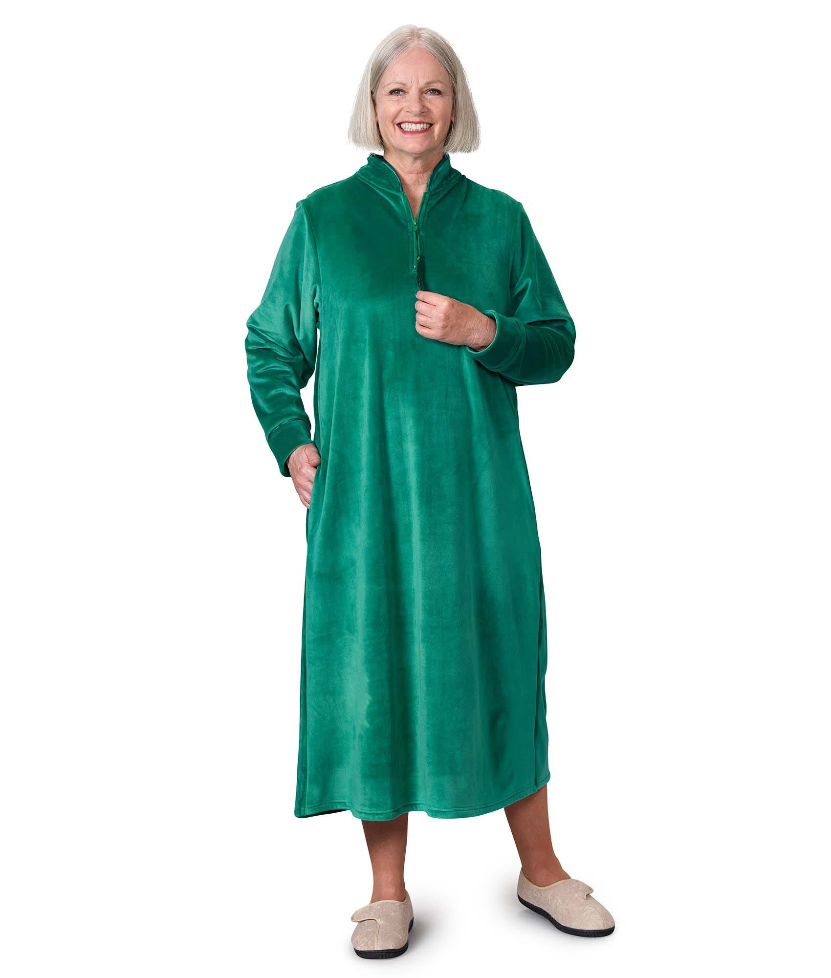 Women's Open Back Plush Nightgown with Zip Front