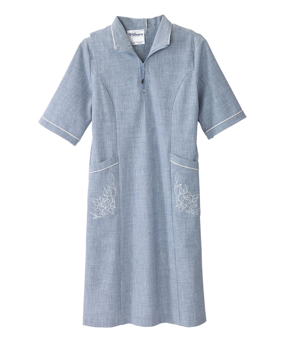 Women's Adaptive Open Back Embroidered Linen Dress