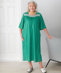 Women's Open Back Lace Trim Nightgown with Pockets