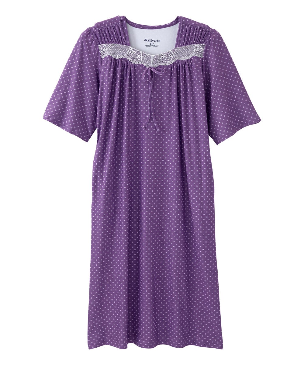 Women's Open Back Lace Trim Nightgown with Pockets