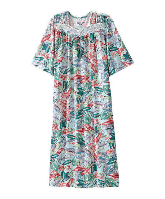 Women's Open Back Lace Trim Nightgown with Pockets