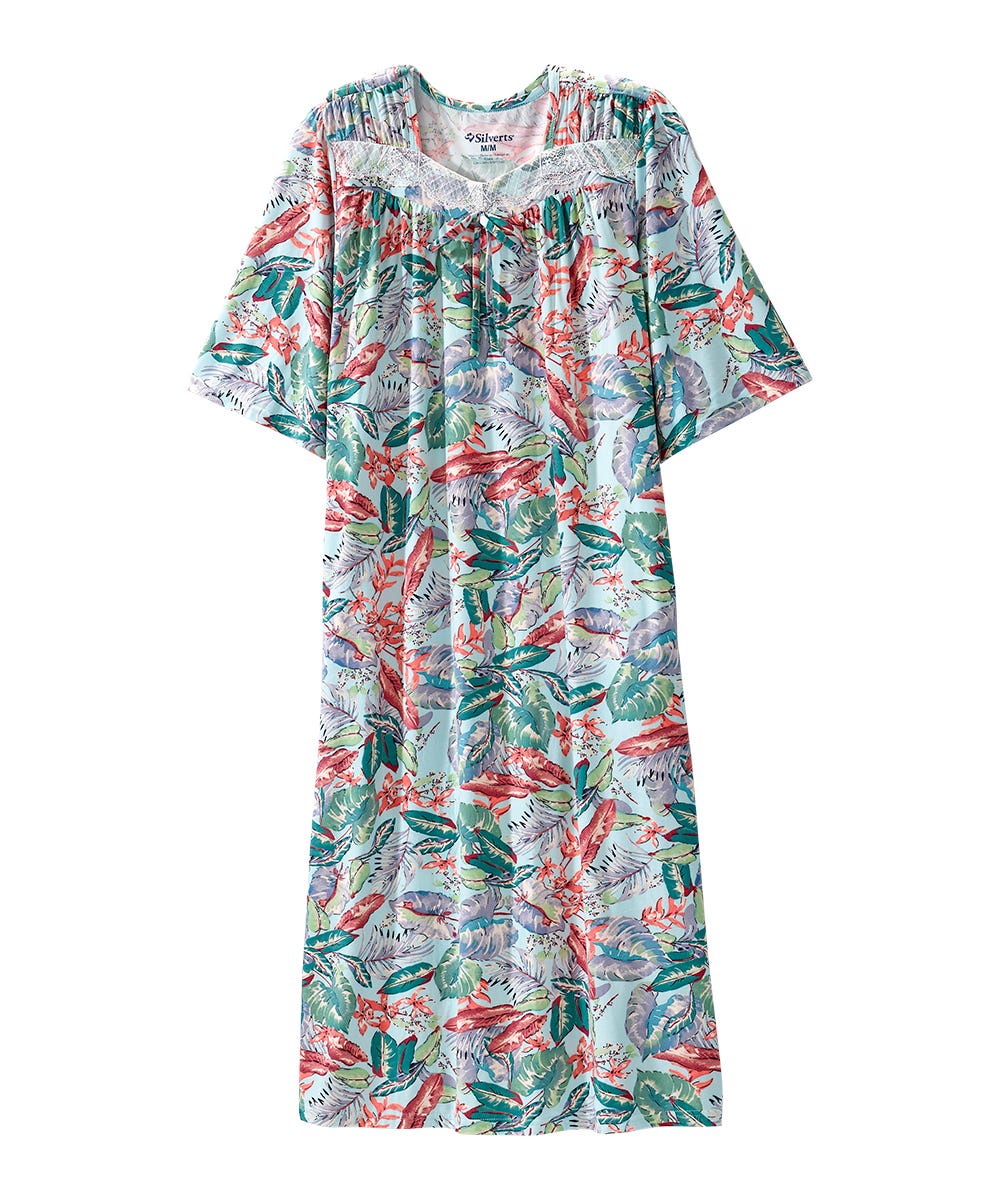 Women's Open Back Lace Trim Nightgown with Pockets