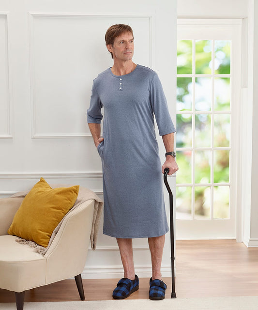 Men's Open Back Henley Nightgown