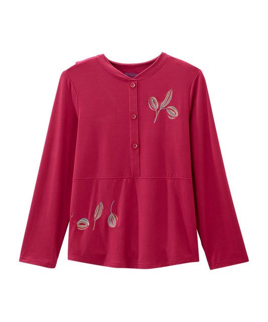 Women's Open Back 3-Button Front Embroidery Top