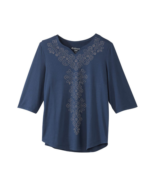 Women's Open Back V-Neck Embellished Top