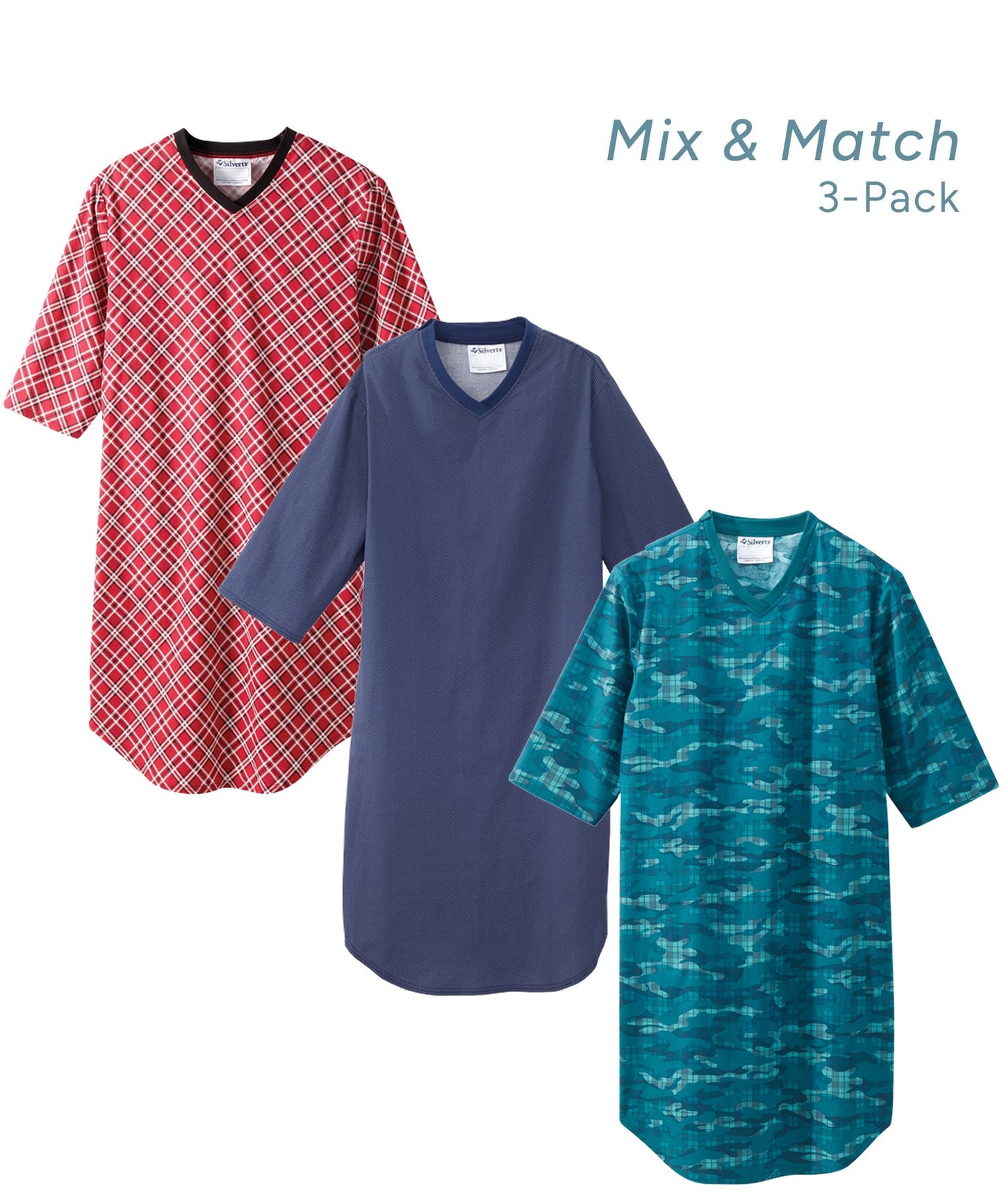 Men's Open Back Classic Nightgown Bundle - 3 Pack