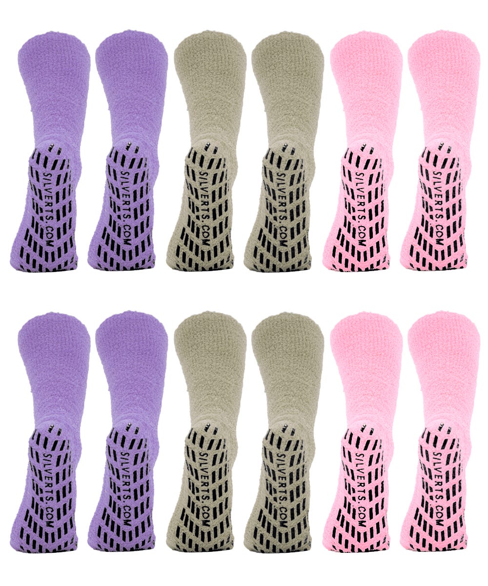 Mens / Womens Non Skid Hospital Socks - 6 Pack Slipper Socks
