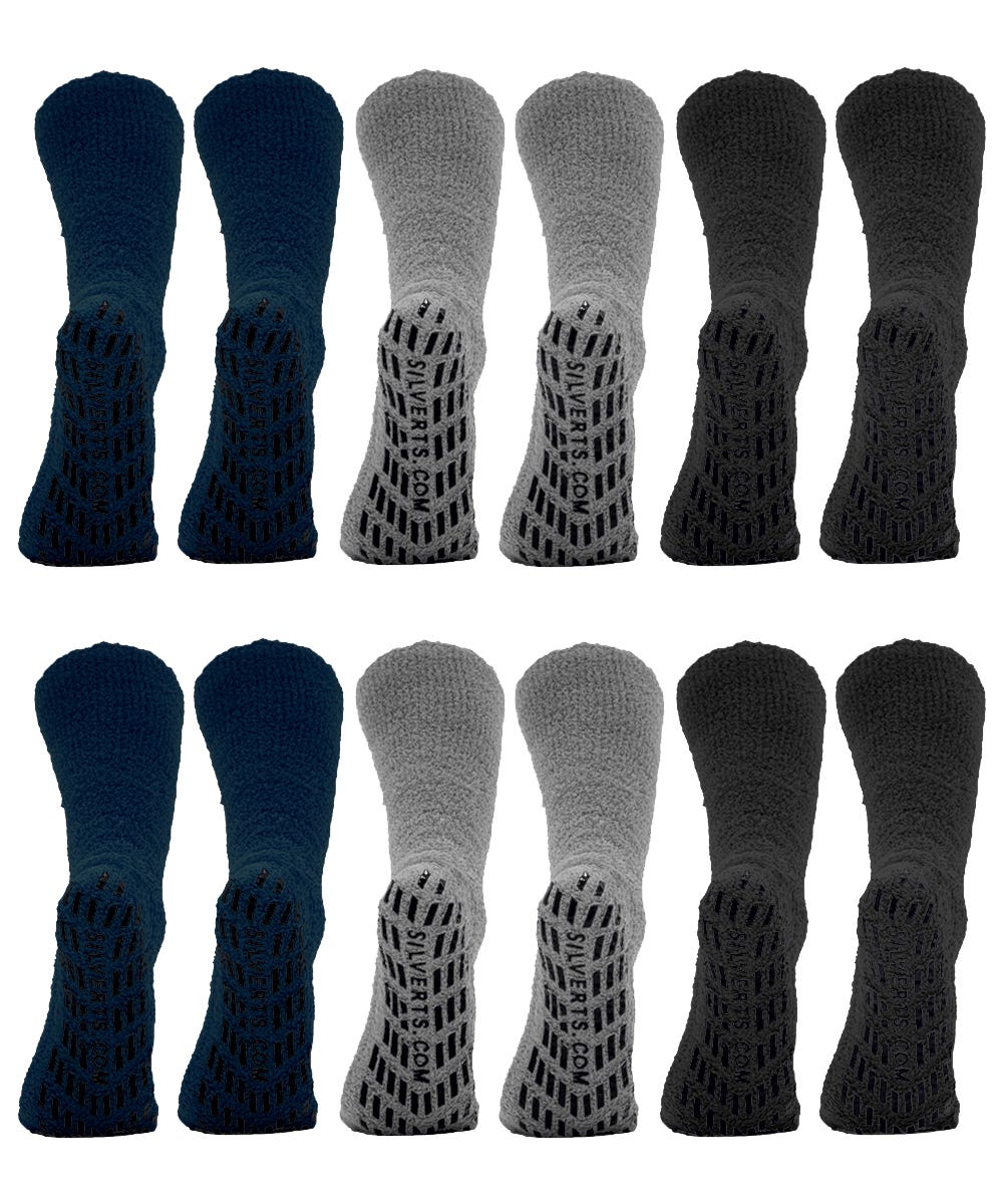 Mens / Womens Non Skid Hospital Socks - 6 Pack Slipper Socks