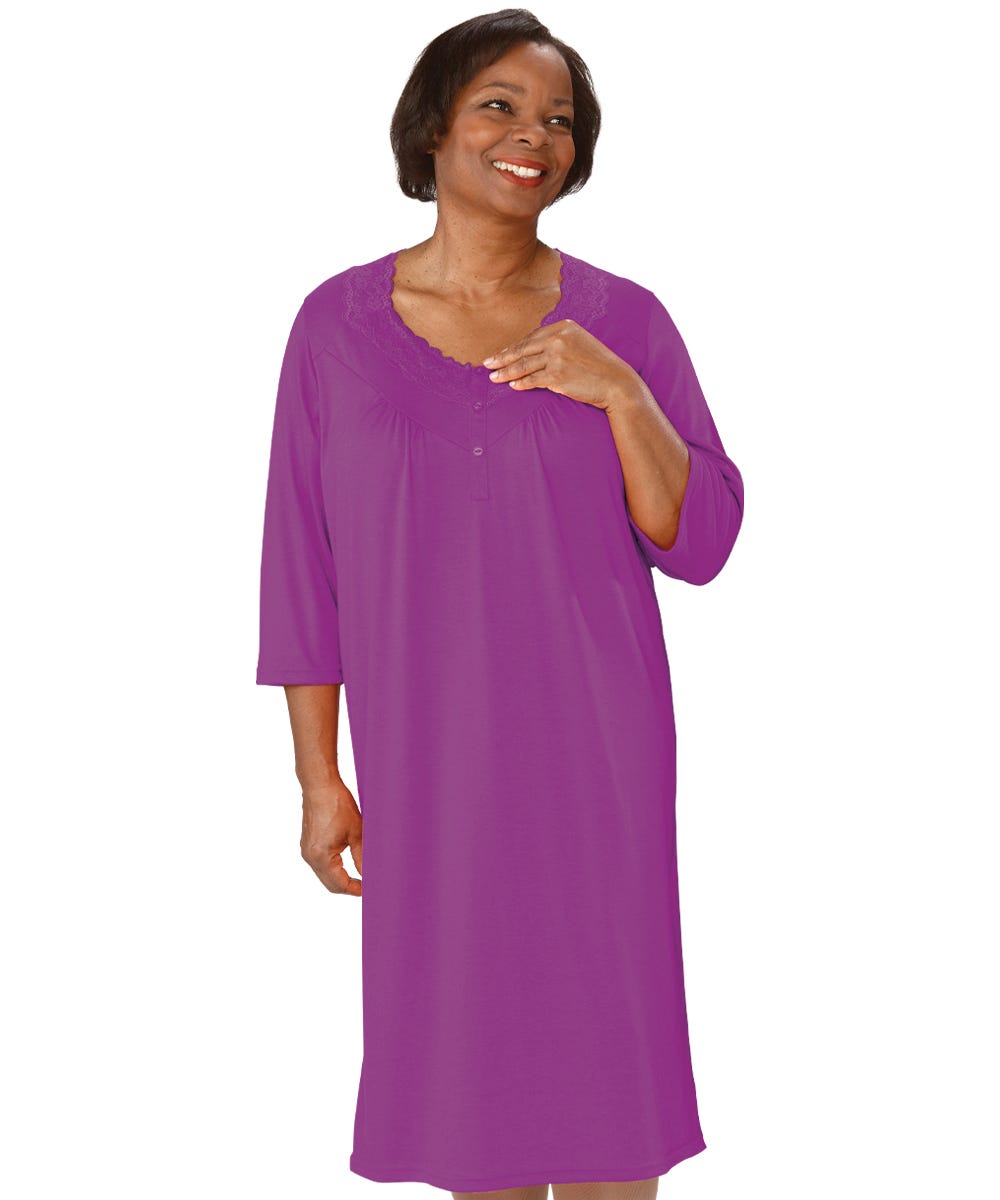 Women's No Peek Hospital & Home Care Gown with Lace Neckline - Clearance