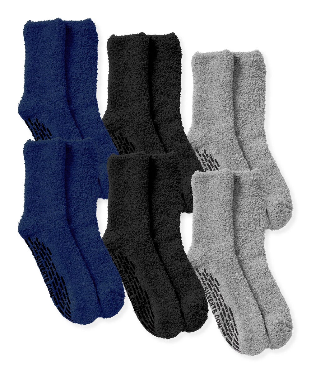 Mens / Womens Non Skid Hospital Socks - 6 Pack Slipper Socks