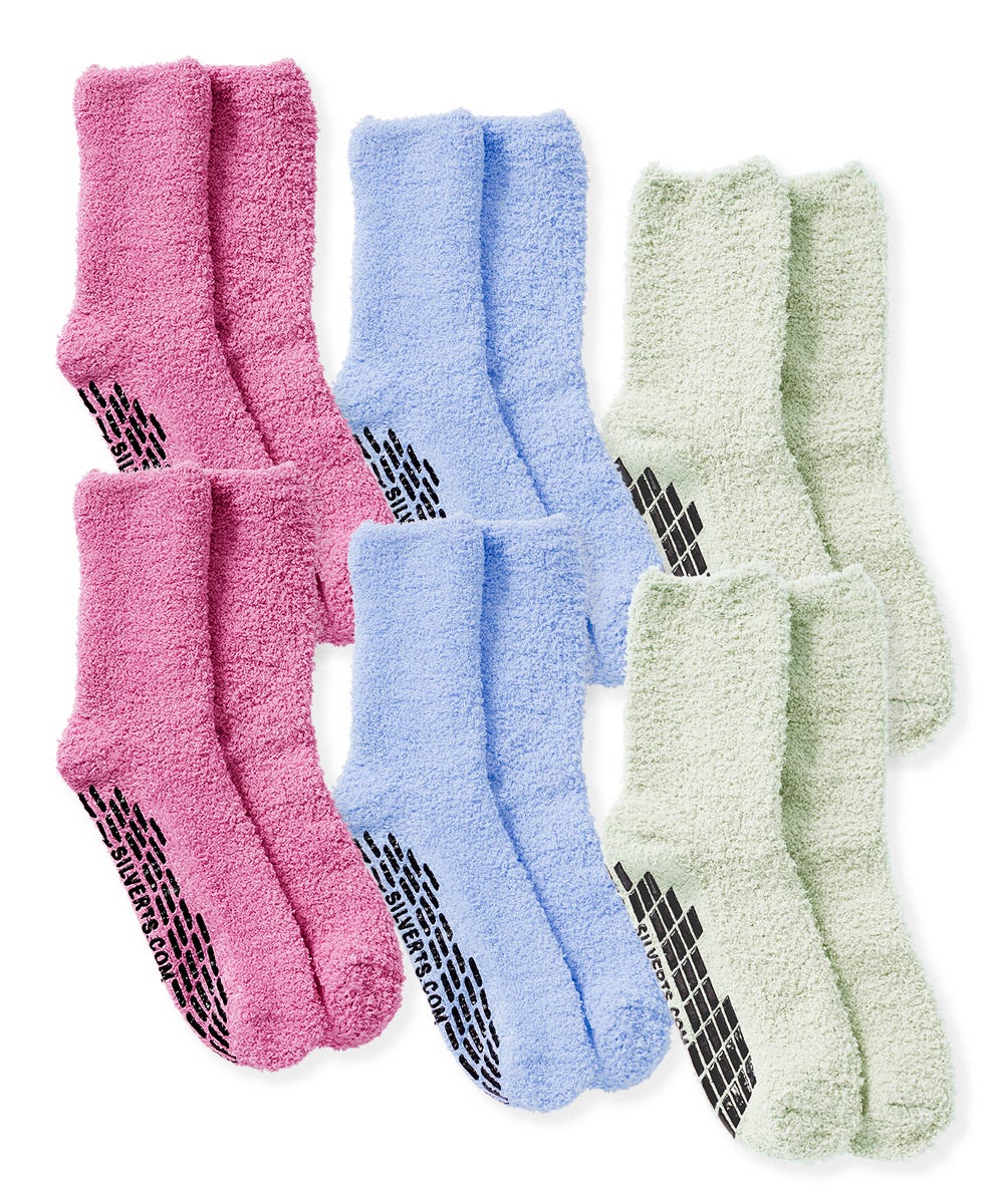 Mens / Womens Non Skid Hospital Socks - 6 Pack Slipper Socks