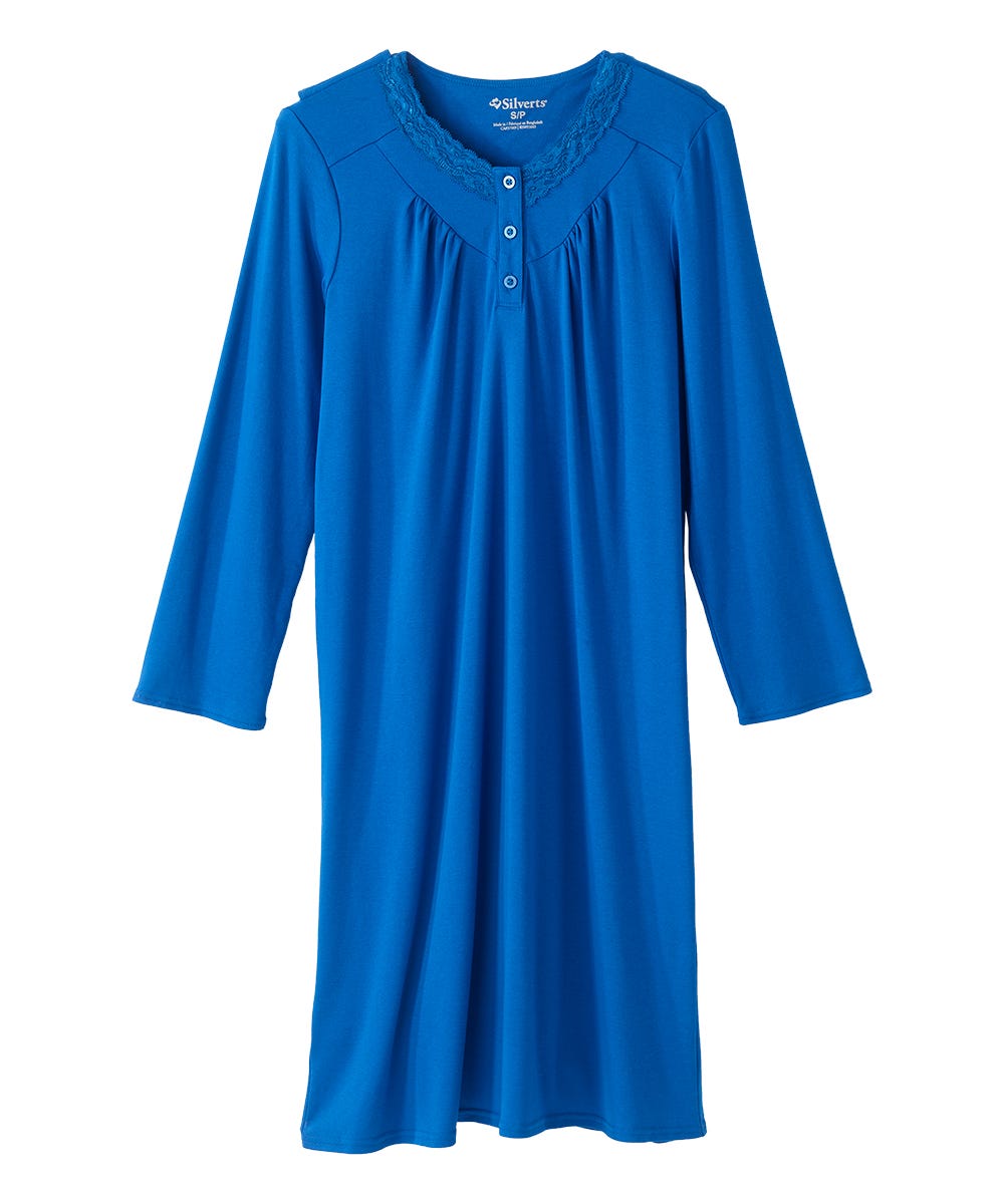 Women's No Peek Hospital & Home Care Gown with Lace Neckline