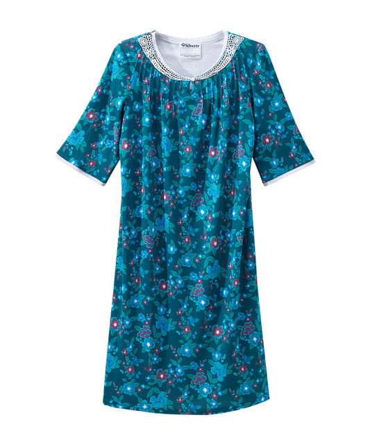 Open Back Knit Nightgown with Lace Trim