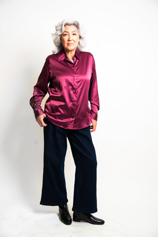 Women’s Satin Magnetic Button Blouse