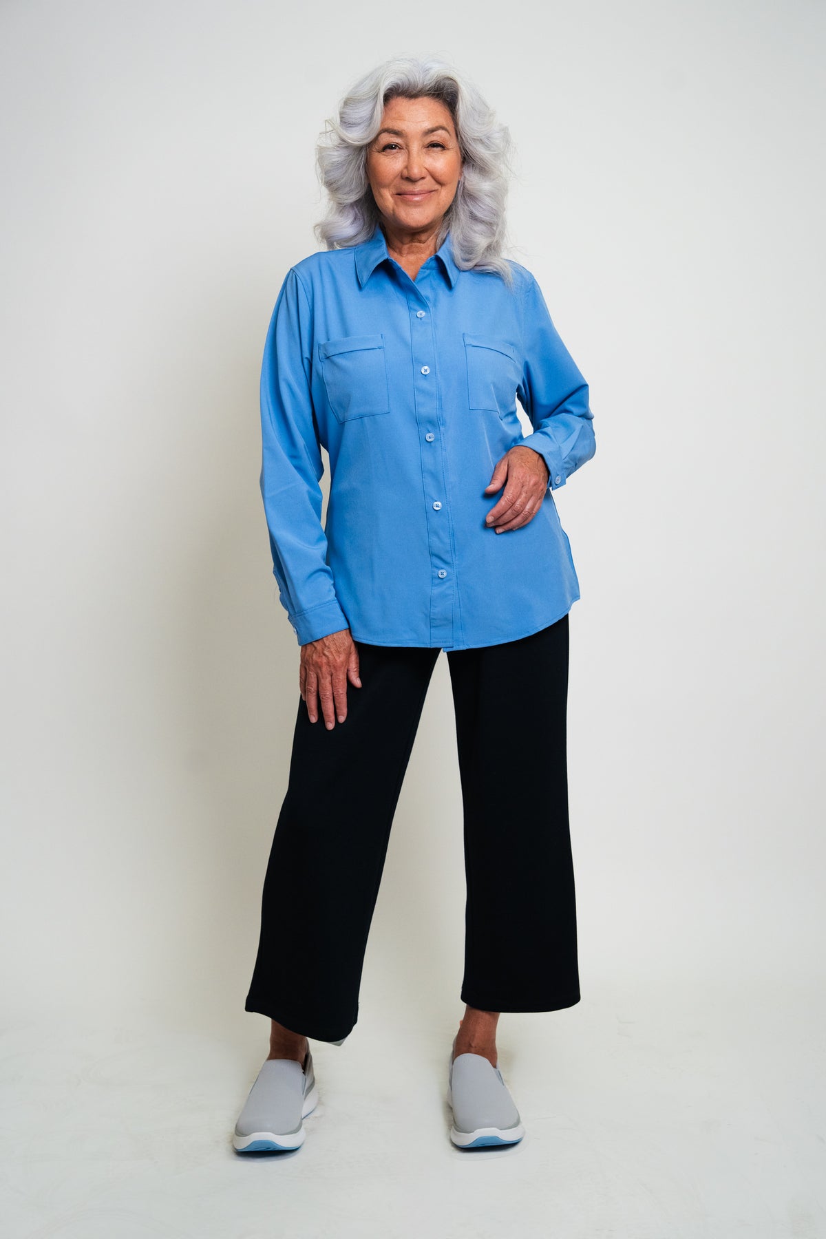Magnetic Button Long Sleeve Blouse