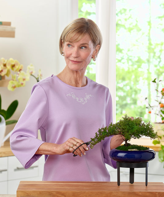 Women's Open Back 3/4 Length Sleeve Top with Embroidery