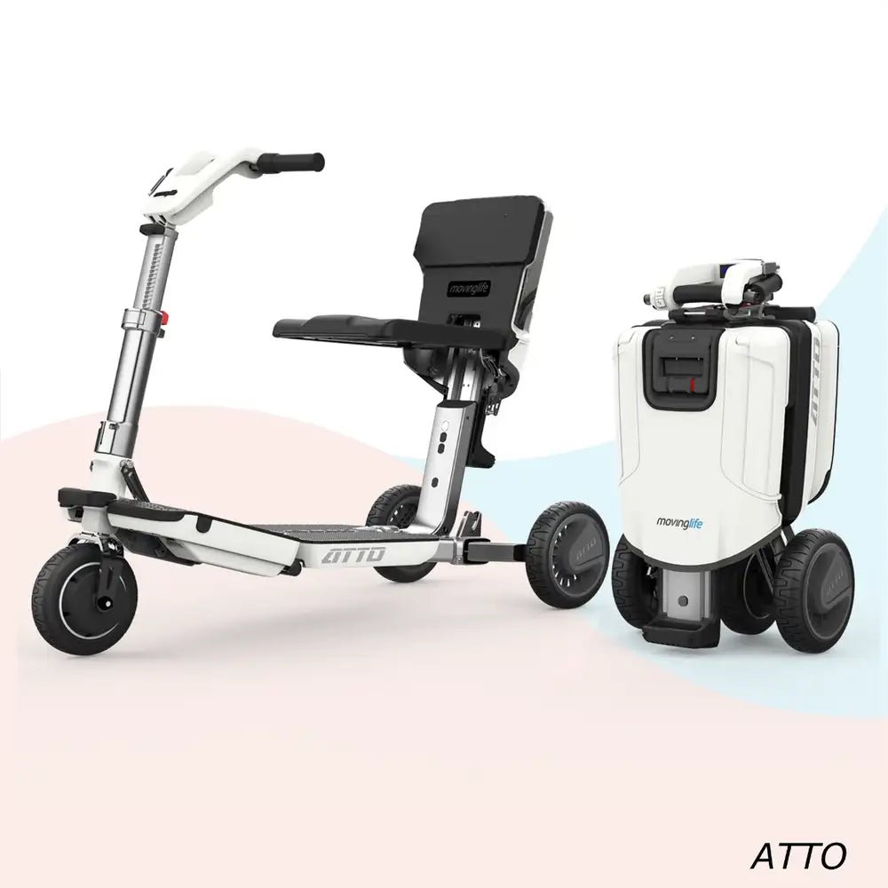 Moving Life ATTO Mobility Scooter with Cushion & Mobile Holder | Foldable Travel Scooter Bundle Canada