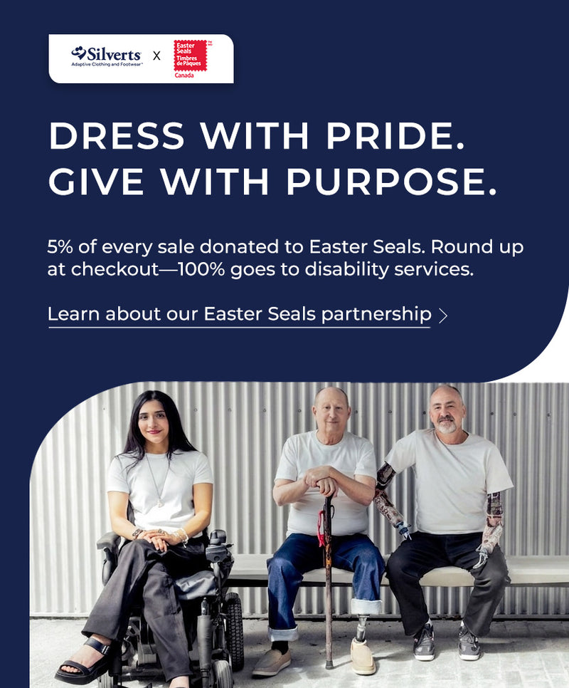 Habillez-vous avec fierté. Donnez avec conviction. 5 % de chaque vente sont reversés à Easter Seals. Arrondissez au moment du paiement : 100 % sont consacrés aux services aux personnes handicapées. – Découvrez notre partenariat avec Easter Seals.