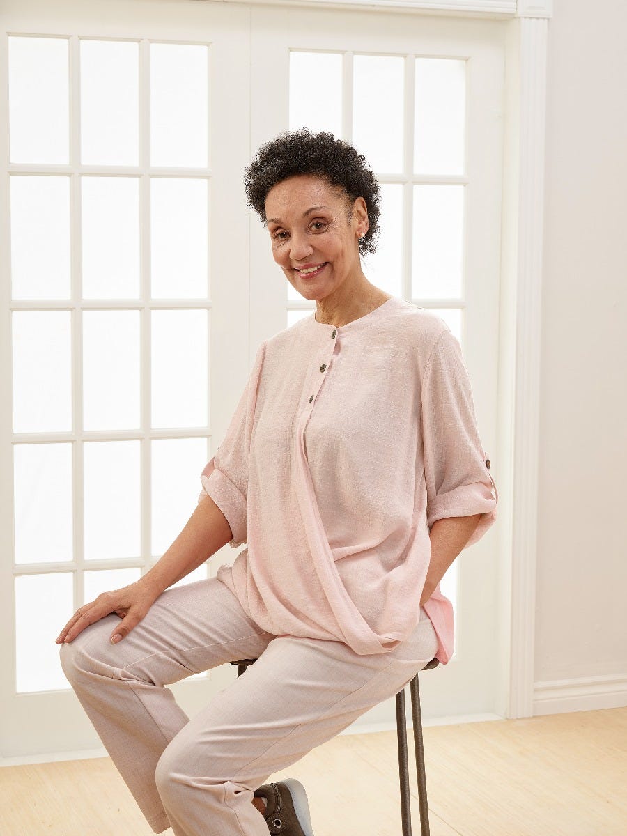Women's Open Back Henley Top with Convertible Sleeves