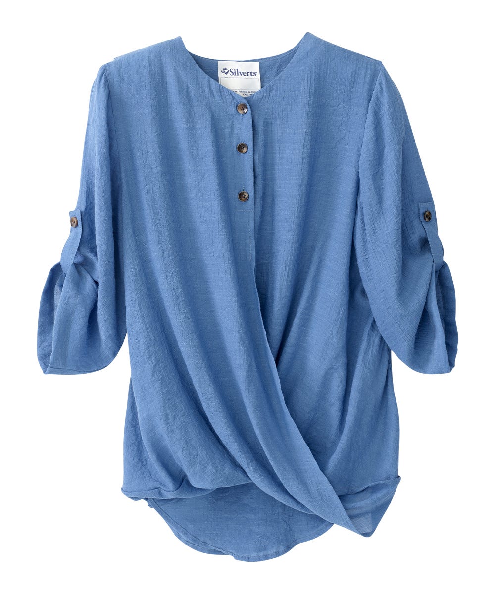 Women's Open Back Henley Top with Convertible Sleeves