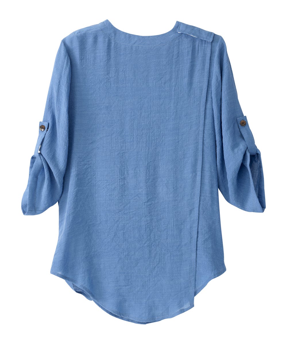 Women's Open Back Henley Top with Convertible Sleeves