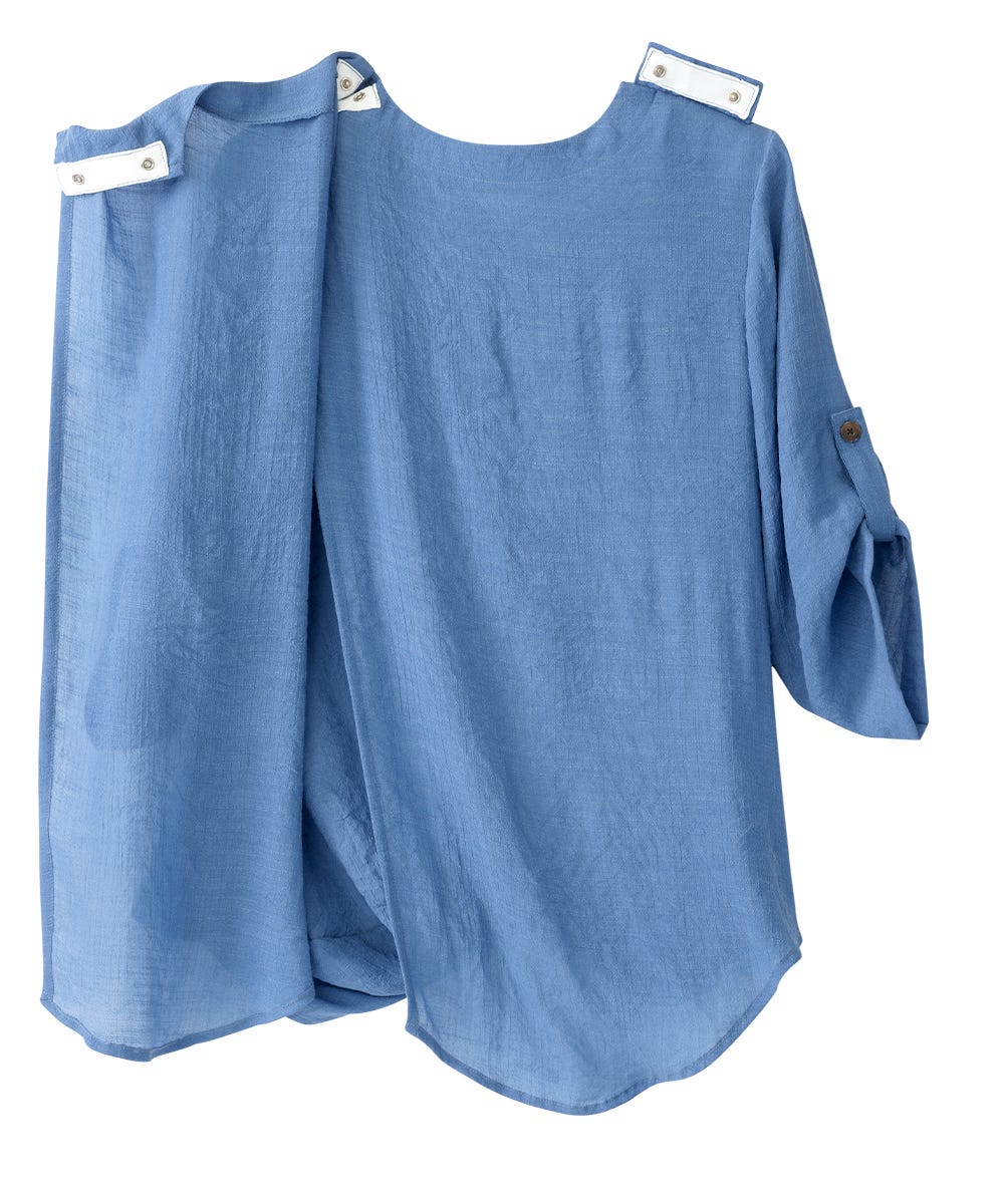 Women's Open Back Henley Top with Convertible Sleeves