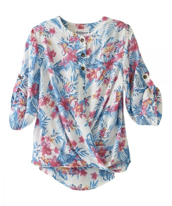 Women's Open Back Henley Top with Convertible Sleeves