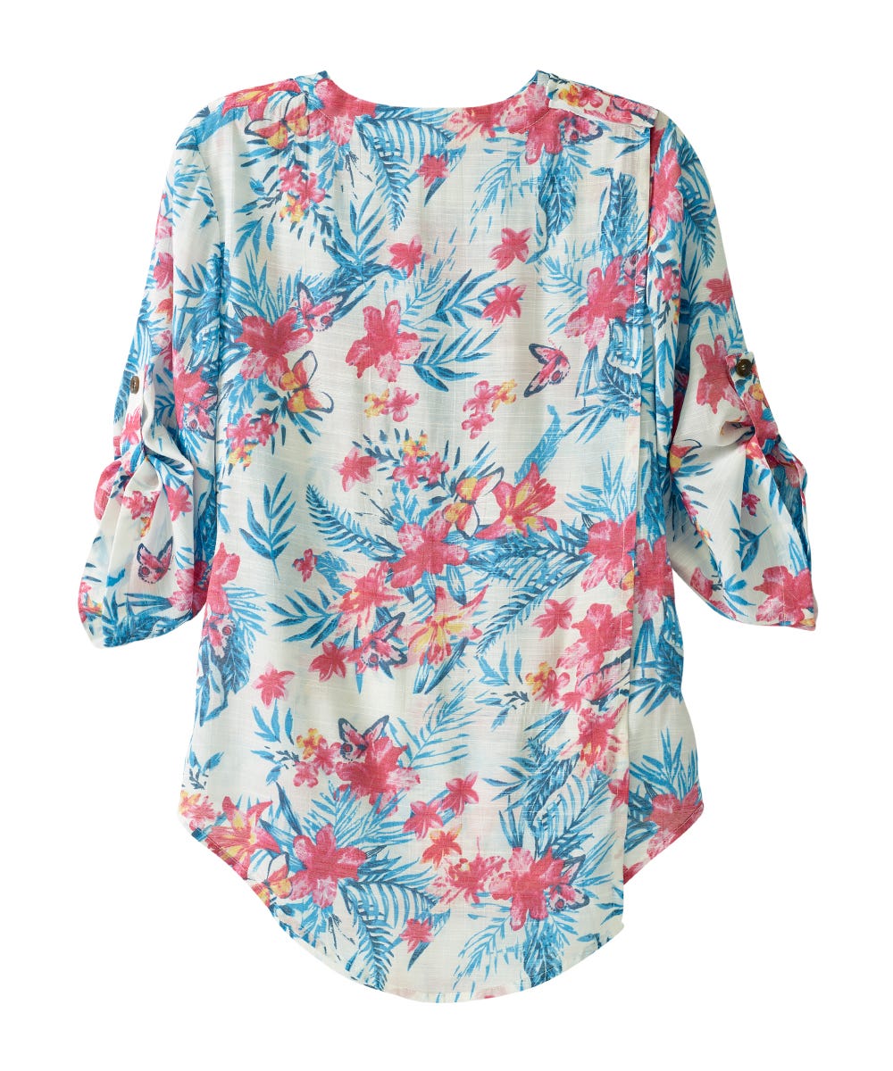Women's Open Back Henley Top with Convertible Sleeves