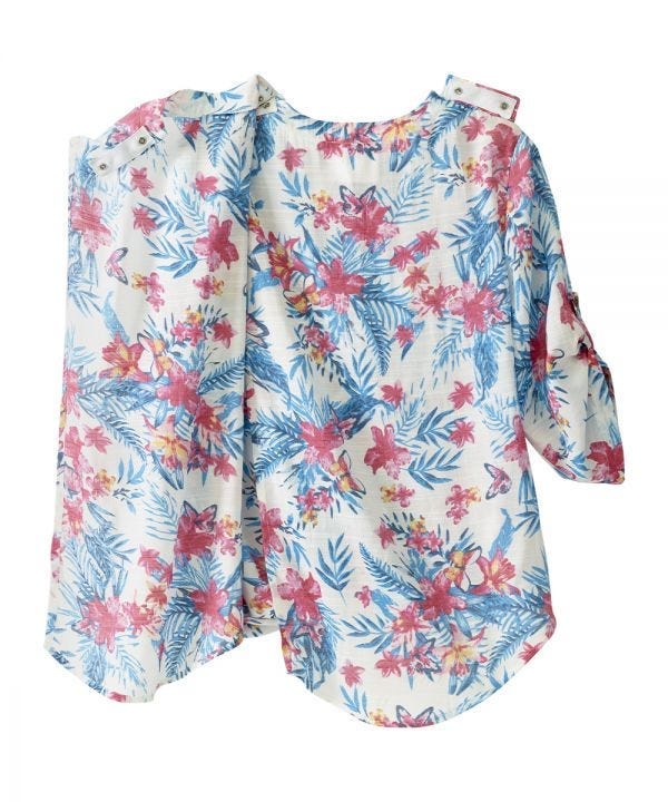 Women's Open Back Henley Top with Convertible Sleeves