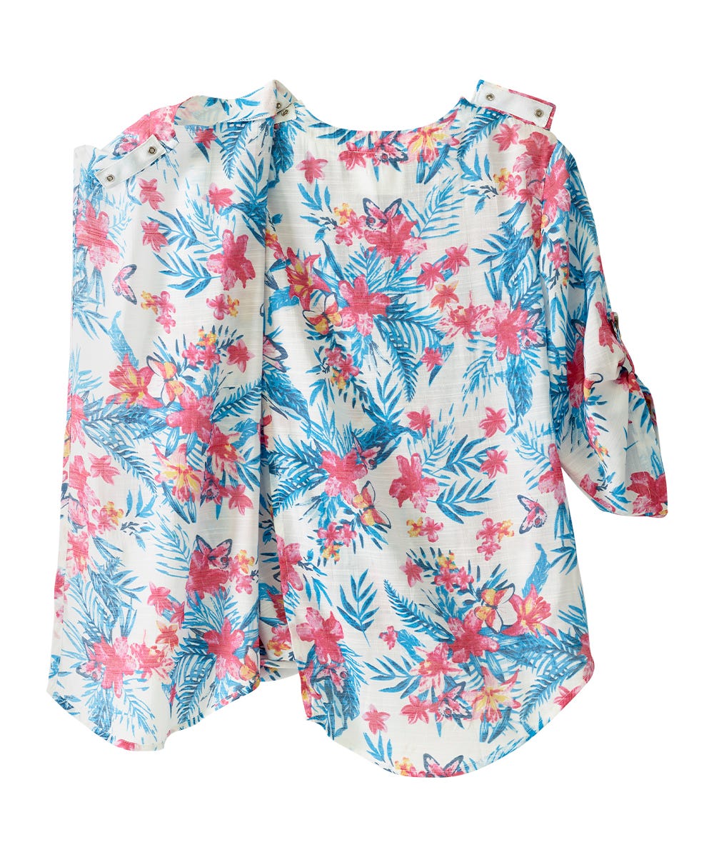 Women's Open Back Henley Top with Convertible Sleeves