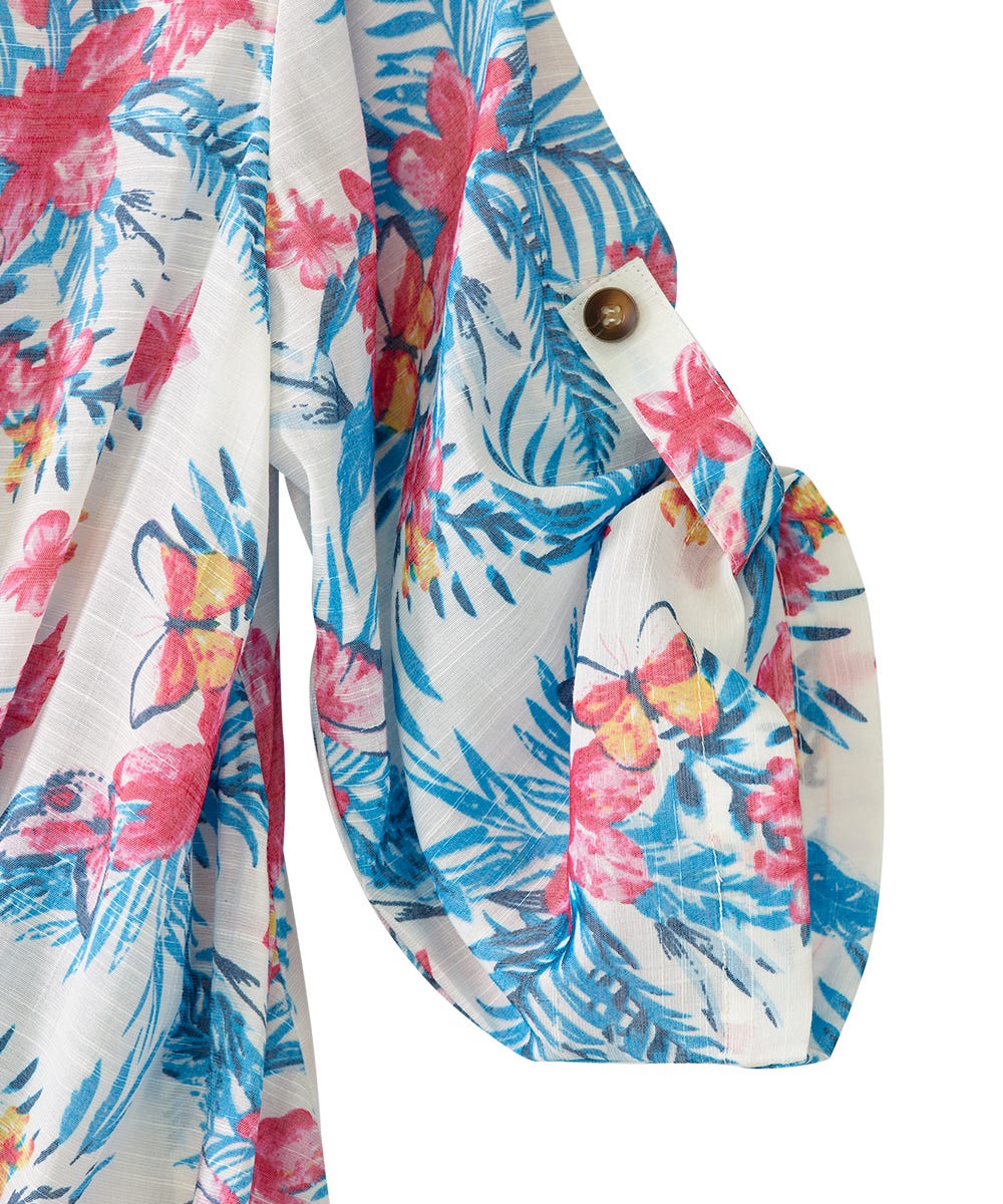 Women's Open Back Henley Top with Convertible Sleeves