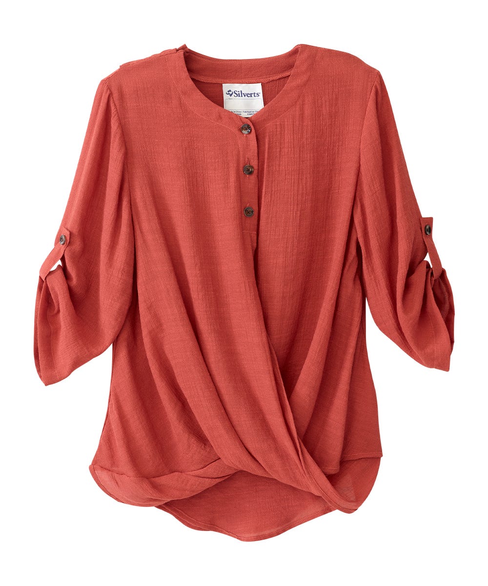 Women's Open Back Henley Top with Convertible Sleeves