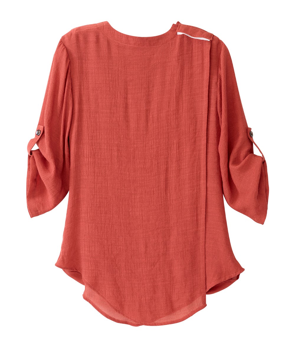 Women's Open Back Henley Top with Convertible Sleeves