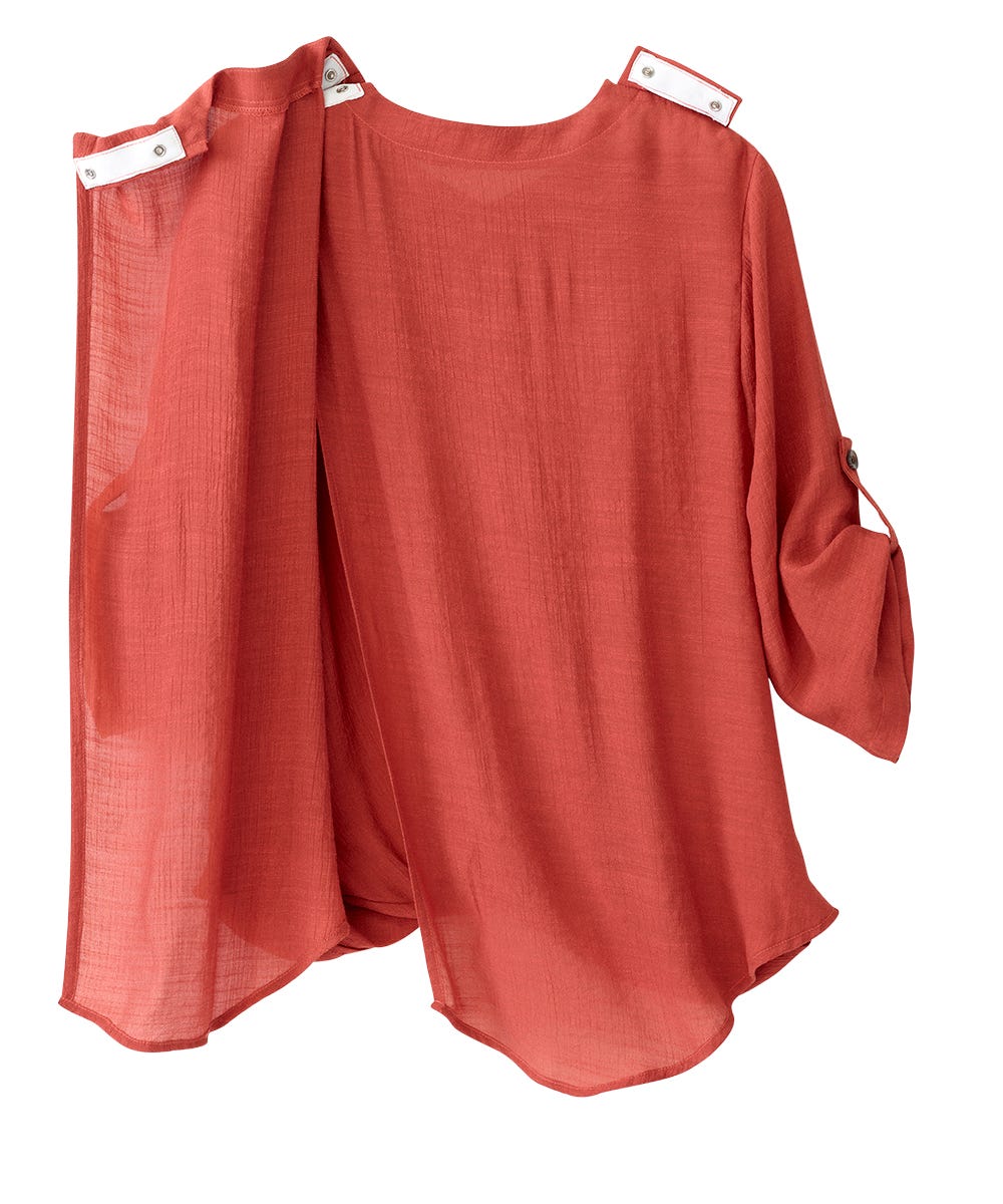 Women's Open Back Henley Top with Convertible Sleeves